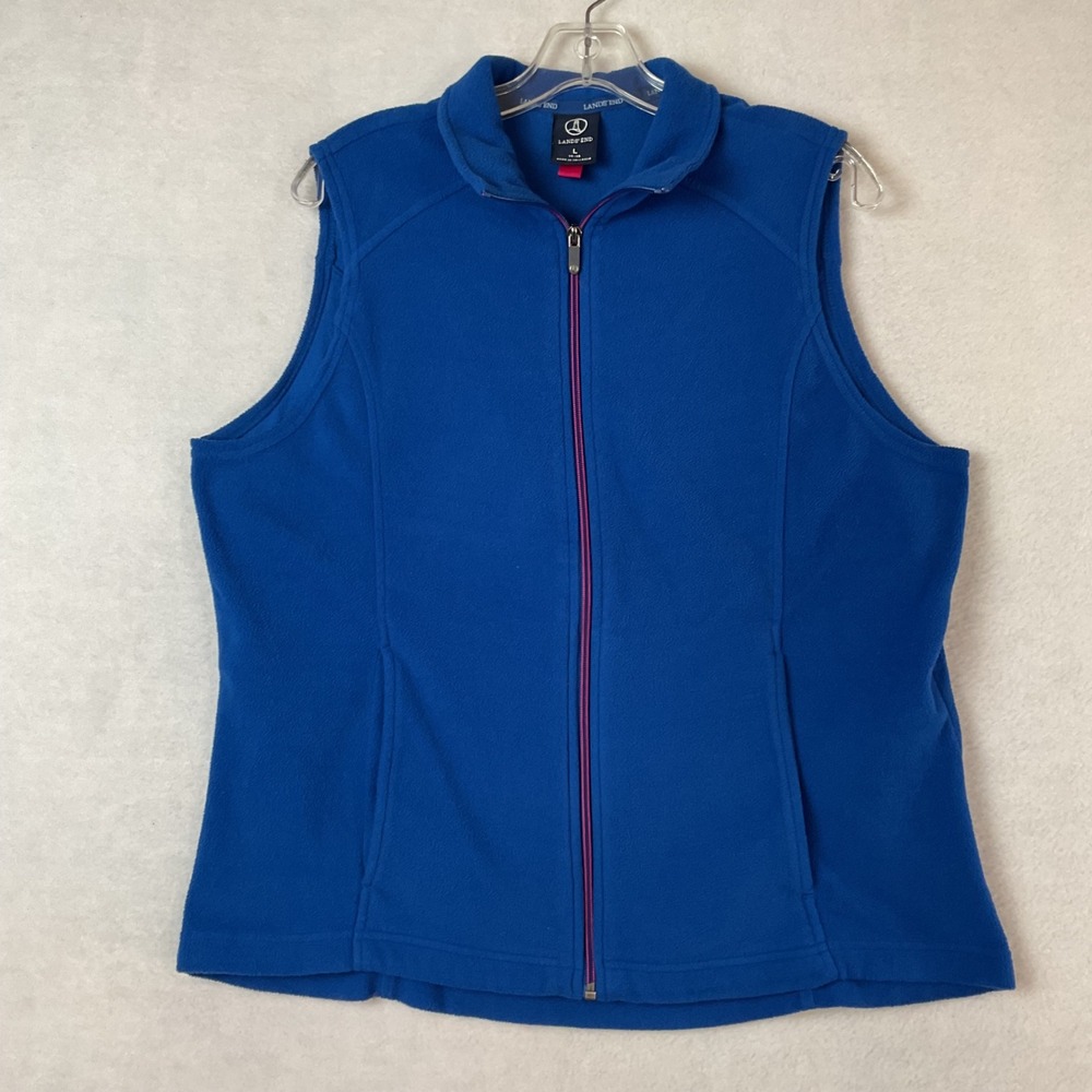Lands End Polartec Fleece Vest Womens L 14-16 Royal Blue Full Zip Sleeveless
